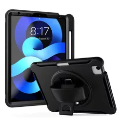   Defender műanyag telefonvédő (ütésállóság, kitámasztó, 360°, ceruza tartó + kézpánt) FEKETE Apple IPAD Air 2020 (Air 4), Apple IPAD Pro 11 (2018), Apple IPAD Air 2022