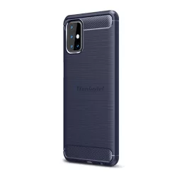   Szilikon telefonvédő (közepesen ütésálló, légpárnás sarok, szálcsiszolt, karbon minta) SÖTÉTKÉK Samsung Galaxy M31s (SM-M317F)