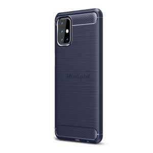 Szilikon telefonvédő (közepesen ütésálló, légpárnás sarok, szálcsiszolt, karbon minta) SÖTÉTKÉK Samsung Galaxy M31s (SM-M317F)