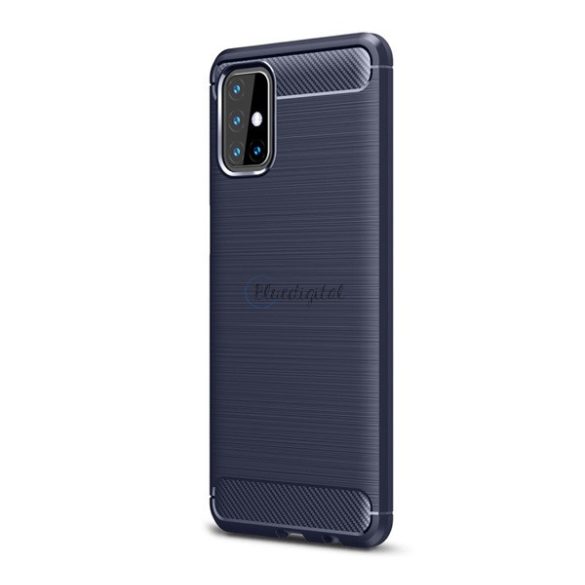 Szilikon telefonvédő (közepesen ütésálló, légpárnás sarok, szálcsiszolt, karbon minta) SÖTÉTKÉK Samsung Galaxy M31s (SM-M317F)