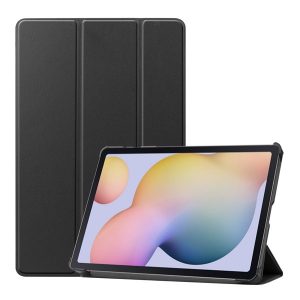 Tok álló, bőr hatású (aktív FLIP, oldalra nyíló, TRIFOLD, asztali tartó) FEKETE Samsung Galaxy Tab S7 WIFI (SM-T870), Samsung Galaxy Tab S7 LTE (SM-T875), Samsung Galaxy Tab S7 LTE 5G (SM-T876), Samsung Galaxy Tab S8 WIFI (SM-X700), Samsung Galaxy Ta