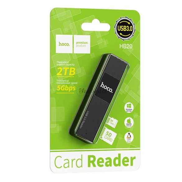 HOCO HB20 MEMÓRIAKÁRTYA olvasó (USB 3.0 / MicroSD / SD) kártyához FEKETE