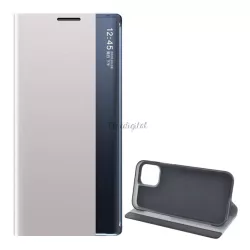   Tok álló, textil hatású (aktív FLIP, oldalra nyíló, asztali tartó funkció, Smart View Cover) SZÜRKE Apple iPhone 12 mini