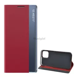   Tok álló, textil hatású (aktív FLIP, oldalra nyíló, asztali tartó funkció, Smart View Cover) PIROS Apple iPhone 12 mini
