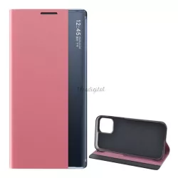   Tok álló, textil hatású (aktív FLIP, oldalra nyíló, asztali tartó funkció, Smart View Cover) RÓZSASZÍN Apple iPhone 12 mini