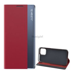   Tok álló, textil hatású (aktív FLIP, oldalra nyíló, asztali tartó funkció, Smart View Cover) PIROS Apple iPhone 12 Pro Max