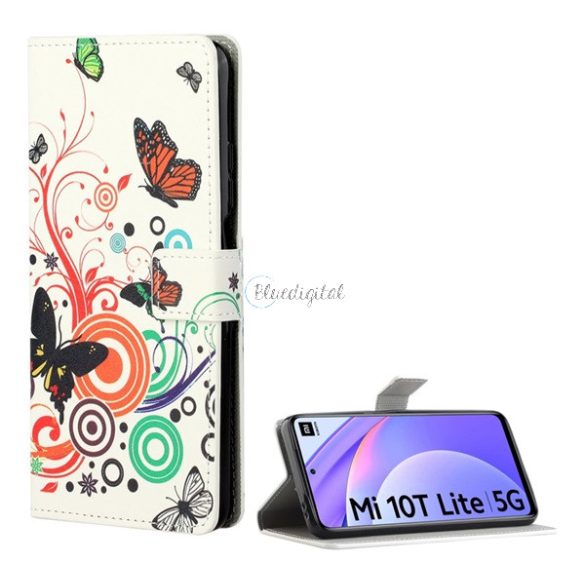 Tok álló, bőr hatású (FLIP, oldalra nyíló, asztali tartó funkció, pillangó, körminta) FEHÉR Xiaomi Mi 10T Lite 5G