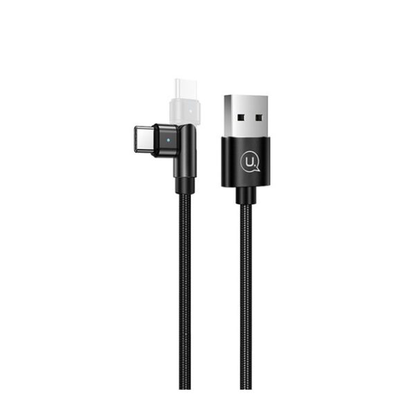 USAMS U60 adatkábel (USB - Type-C, gyorstöltő, 100cm, LED jelzés, forgatható fej) FEKETE