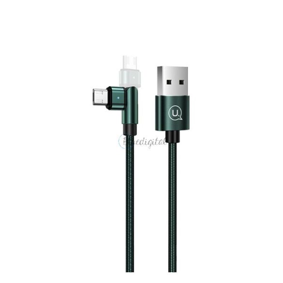 USAMS U60 adatkábel (USB - microUSB, 100cm, forgatható fej, LED jelzés) SÖTÉTZÖLD