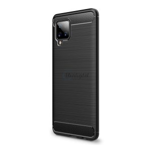 Szilikon telefonvédő (közepesen ütésálló, légpárnás sarok, szálcsiszolt, karbon minta) FEKETE Samsung Galaxy A42 5G (SM-A425F)