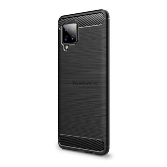 Szilikon telefonvédő (közepesen ütésálló, légpárnás sarok, szálcsiszolt, karbon minta) FEKETE Samsung Galaxy A42 5G (SM-A425F)