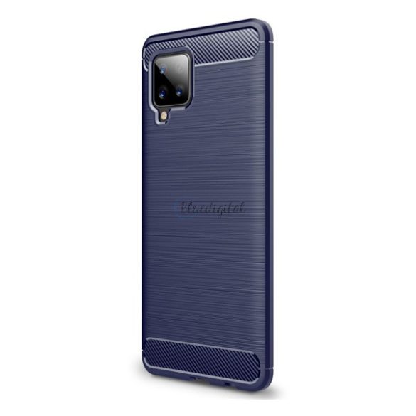 Szilikon telefonvédő (közepesen ütésálló, légpárnás sarok, szálcsiszolt, karbon minta) SÖTÉTKÉK Samsung Galaxy A42 5G (SM-A425F)
