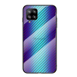   Telefonvédő szilikon keret (BUMPER, edzett üveg hátlap, karbon minta) KÉK Samsung Galaxy A42 5G (SM-A425F)