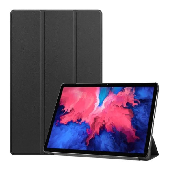 Tok álló, bőr hatású (aktív FLIP, oldalra nyíló, TRIFOLD, asztali tartó) FEKETE Lenovo Tab P11 (TB-J606F), Lenovo Tab P11 5G (TB-J607Z), Lenovo Tab P11 Plus (TB-J616F)