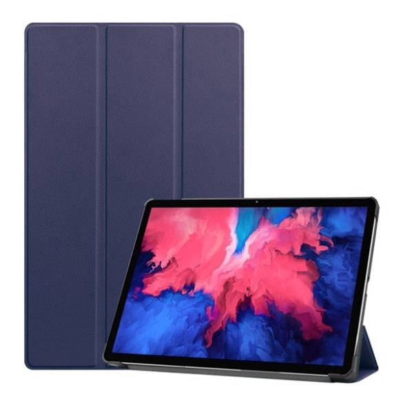 Tok álló, bőr hatású (aktív FLIP, oldalra nyíló, TRIFOLD, asztali tartó) SÖTÉTKÉK Lenovo Tab P11 (TB-J606F), Lenovo Tab P11 5G (TB-J607Z), Lenovo Tab P11 Plus (TB-J616F)