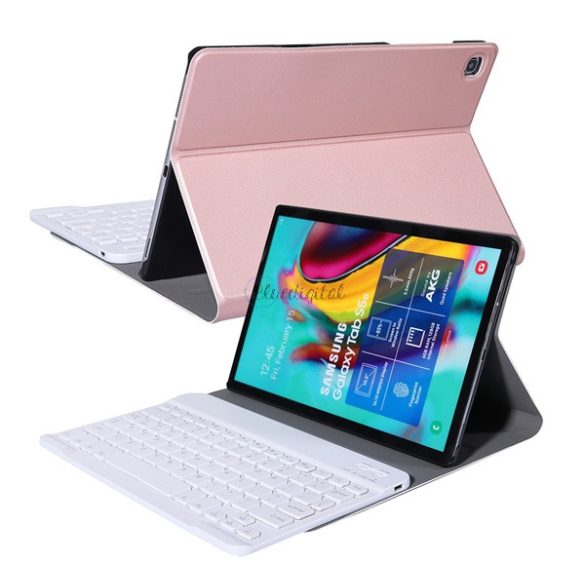 Tok álló, bőr hatású (FLIP, bluetooth billentyűzet, asztali tartó, QWERTY, GP-FBP615TG kompatibilis) ROZÉARANY Samsung Galaxy Tab S6 Lite 10.4 WIFI (SM-P610) 2020, Samsung Galaxy Tab S6 Lite 10.4 LTE (SM-P615) 2020, Samsung Galaxy Tab S6 Lite 10.4 WI