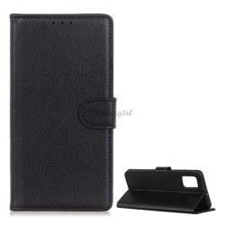  Tok álló, bőr hatású (FLIP, oldalra nyíló, asztali tartó funkció, prémium) FEKETE LG K52 (LMK520), LG K62 (LMK525)