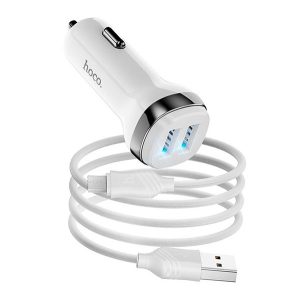 HOCO Z40 autós töltő 2 USB aljzat (12W, gyorstöltő, LED jelzés + microUSB kábel) FEHÉR