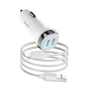 HOCO Z40 autós töltő 2 USB aljzat (12W, gyorstöltő, LED jelzés + lightning kábel) FEHÉR