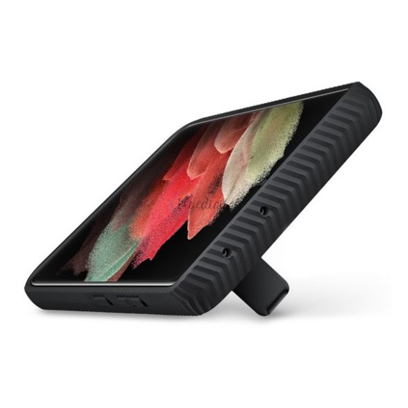 SAMSUNG műanyag telefonvédő (dupla rétegű, gumírozott, asztali tartó funkció) FEKETE Samsung Galaxy S21 Plus (SM-G996) 5G