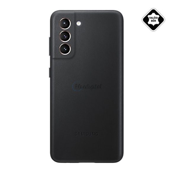 SAMSUNG műanyag telefonvédő (valódi bőr hátlap) FEKETE Samsung Galaxy S21 Plus (SM-G996) 5G