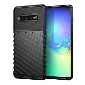 Szilikon telefonvédő (közepesen ütésálló, csíkos, dombor minta) FEKETE Samsung Galaxy S10 Plus (SM-G975)