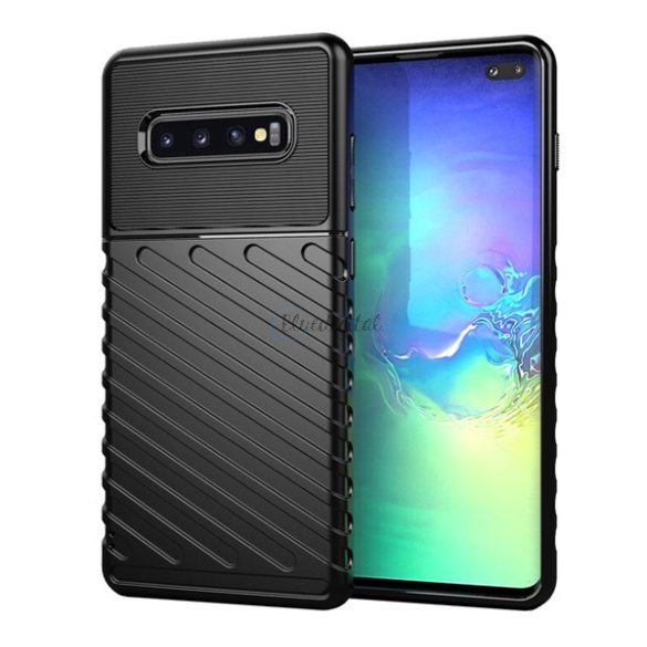 Szilikon telefonvédő (közepesen ütésálló, csíkos, dombor minta) FEKETE Samsung Galaxy S10 Plus (SM-G975)