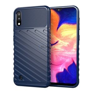 Szilikon telefonvédő (közepesen ütésálló, csíkos, dombor minta) SÖTÉTKÉK Samsung Galaxy A10 (SM-A105F)