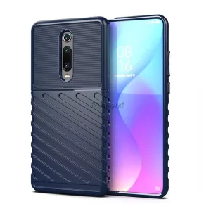 Szilikon telefonvédő (közepesen ütésálló, csíkos, dombor minta) SÖTÉTKÉK Xiaomi Mi 9T (Mi 9T Pro)
