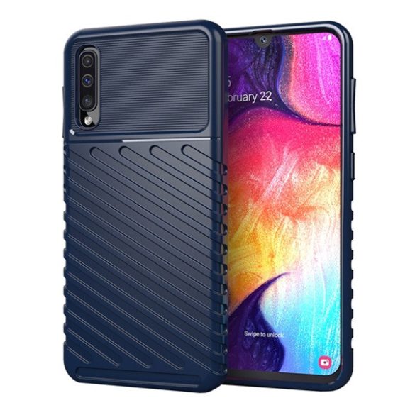 Szilikon telefonvédő (közepesen ütésálló, csíkos, dombor minta) SÖTÉTKÉK Samsung Galaxy A50s (SM-A507F), Samsung Galaxy A50 (SM-A505F), Samsung Galaxy A30s (SM-A307F)