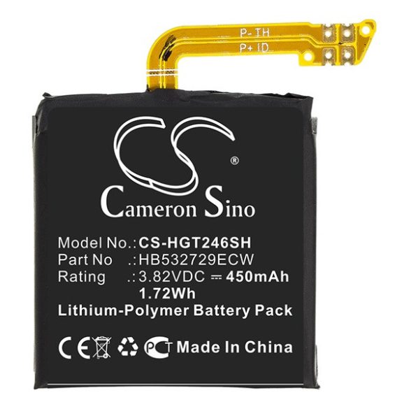 CAMERON SINO Li-Polymer akku (3.82V/450mAh, Huawei HB532729ECW kompatibilis) FEKETE Huawei Watch GT 2 46mm