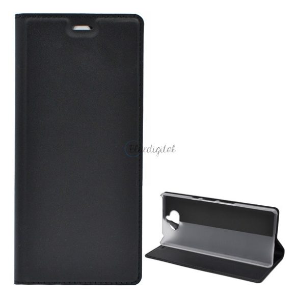 Tok álló, bőr hatású (FLIP, oldalra nyíló, asztali tartó funkció) FEKETE Sony Xperia 10 (L4113)