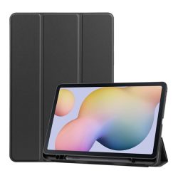   Tok álló, bőr hatású (aktív FLIP, oldalra nyíló, TRIFOLD, asztali tartó, ceruza tartó) FEKETE Samsung Galaxy Tab S7 WIFI (SM-T870), Samsung Galaxy Tab S7 LTE (SM-T875), Samsung Galaxy Tab S7 LTE 5G (SM-T876), Samsung Galaxy Tab S8 WIFI (SM-X700), Sam