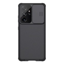   NILLKIN CAMSHIELD PRO műanyag telefonvédő (szilikon keret, közepesen ütésálló, kamera védelem, csíkos minta) FEKETE Samsung Galaxy S21 Ultra (SM-G998) 5G