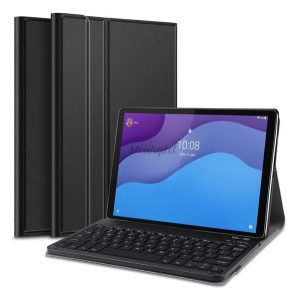 Tok álló, bőr hatású (FLIP, bluetooth billentyűzet, asztali tartó, QWERTY, angol nyelvű) FEKETE Lenovo Tab M10 HD (TB-X306F)