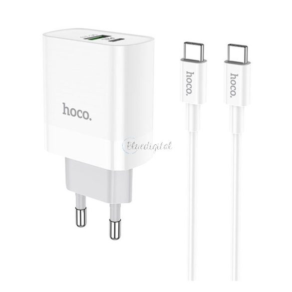 HOCO C80A RAPIDO hálózati töltő USB aljzat (20W, PD gyorstöltő 3.0 + Type-C - Type-C kábel) FEHÉR