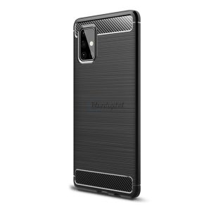 Szilikon telefonvédő (közepesen ütésálló, légpárnás sarok, szálcsiszolt, karbon minta) FEKETE Samsung Galaxy A71 5G (SM-A716F)