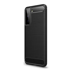   Szilikon telefonvédő (közepesen ütésálló, légpárnás sarok, szálcsiszolt, karbon minta) FEKETE Samsung Galaxy S21 (SM-G991) 5G