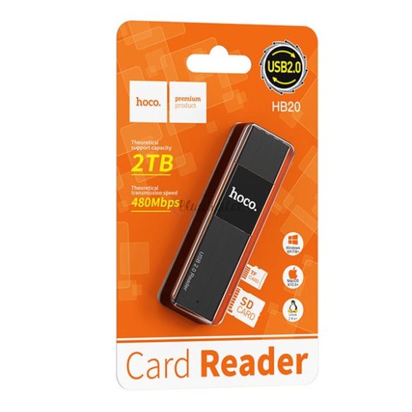 HOCO HB20 MEMÓRIAKÁRTYA olvasó (USB 2.0 / Nano / MicroSD) kártyához FEKETE