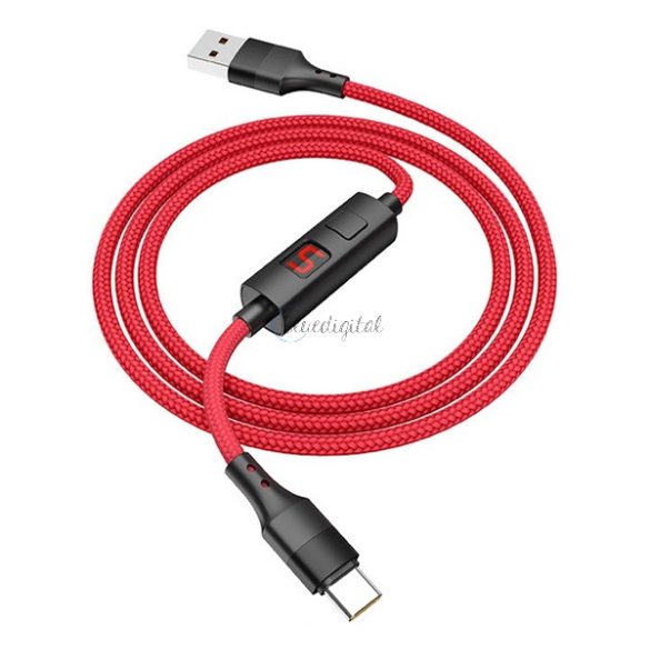 HOCO S13 adatkábel (USB - Type-C, gyorstöltő, 120cm, LED kijelző, cipőfűző) PIROS