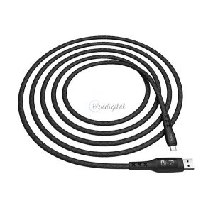 HOCO S6 adatkábel (USB - microUSB, 2.4A, 120cm, LED kijelző, cipőfűző) FEKETE