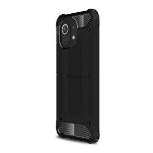 Defender műanyag telefonvédő (közepesen ütésálló, légpárnás sarok, szilikon belső, fémhatás) FEKETE Xiaomi Mi 11 5G