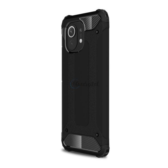 Defender műanyag telefonvédő (közepesen ütésálló, légpárnás sarok, szilikon belső, fémhatás) FEKETE Xiaomi Mi 11 5G