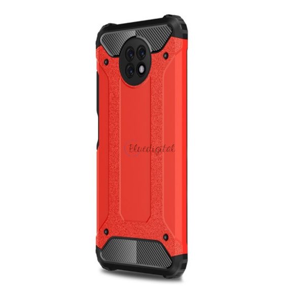 Defender műanyag telefonvédő (közepesen ütésálló, légpárnás sarok, szilikon belső, fémhatás) PIROS Xiaomi Redmi Note 9 5G