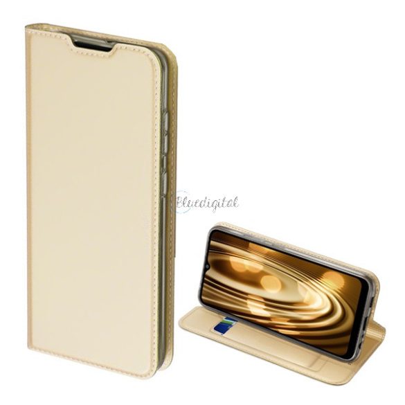 DUX DUCIS SKIN PRO tok álló, bőr hatású (FLIP, oldalra nyíló, bankkártya tartó, asztali tartó funkció) ARANY Samsung Galaxy A02s (SM-A025F)