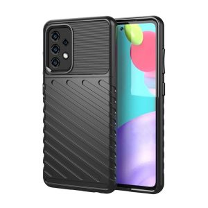 Szilikon telefonvédő (közepesen ütésálló, csíkos, dombor minta) FEKETE Samsung Galaxy A52 5G (SM-A526F), Samsung Galaxy A52 4G (SM-A525F), Samsung Galaxy A52s 5G (SM-A528)