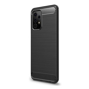 Szilikon telefonvédő (közepesen ütésálló, légpárnás sarok, szálcsiszolt, karbon minta) FEKETE Samsung Galaxy A52 5G (SM-A526F), Samsung Galaxy A52 4G (SM-A525F), Samsung Galaxy A52s 5G (SM-