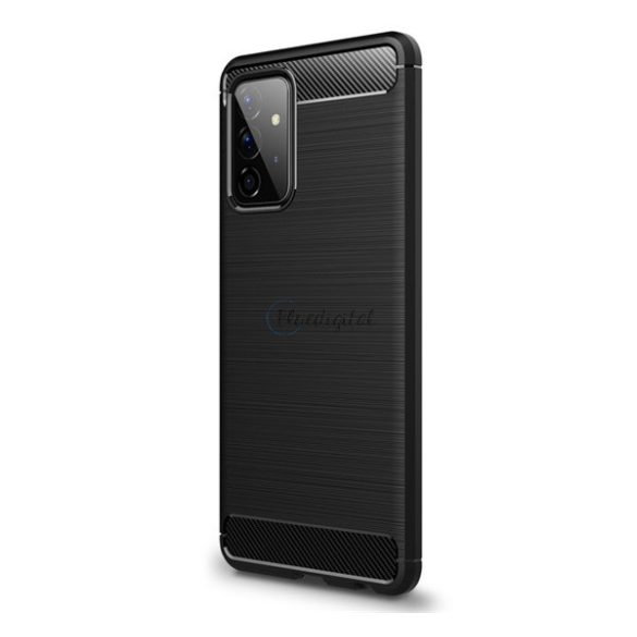 Szilikon telefonvédő (közepesen ütésálló, légpárnás sarok, szálcsiszolt, karbon minta) FEKETE Samsung Galaxy A72 5G (SM-A726F), Samsung Galaxy A72 4G (SM-A725F)