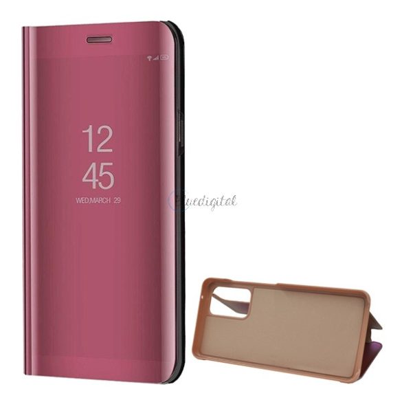 Tok álló (aktív FLIP, oldalra nyíló, asztali tartó funkció, tükrös felület, Mirror View Case) ROZÉARANY Samsung Galaxy A52 5G (SM-A526F), Samsung Galaxy A52 4G (SM-A525F), Samsung Galaxy A5