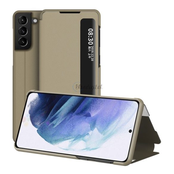 Tok álló, bőr hatású (aktív FLIP, oldalra nyíló, asztali tartó funkció, hívószámkijelzés, View Window) BARNA Samsung Galaxy S21 Plus (SM-G996) 5G